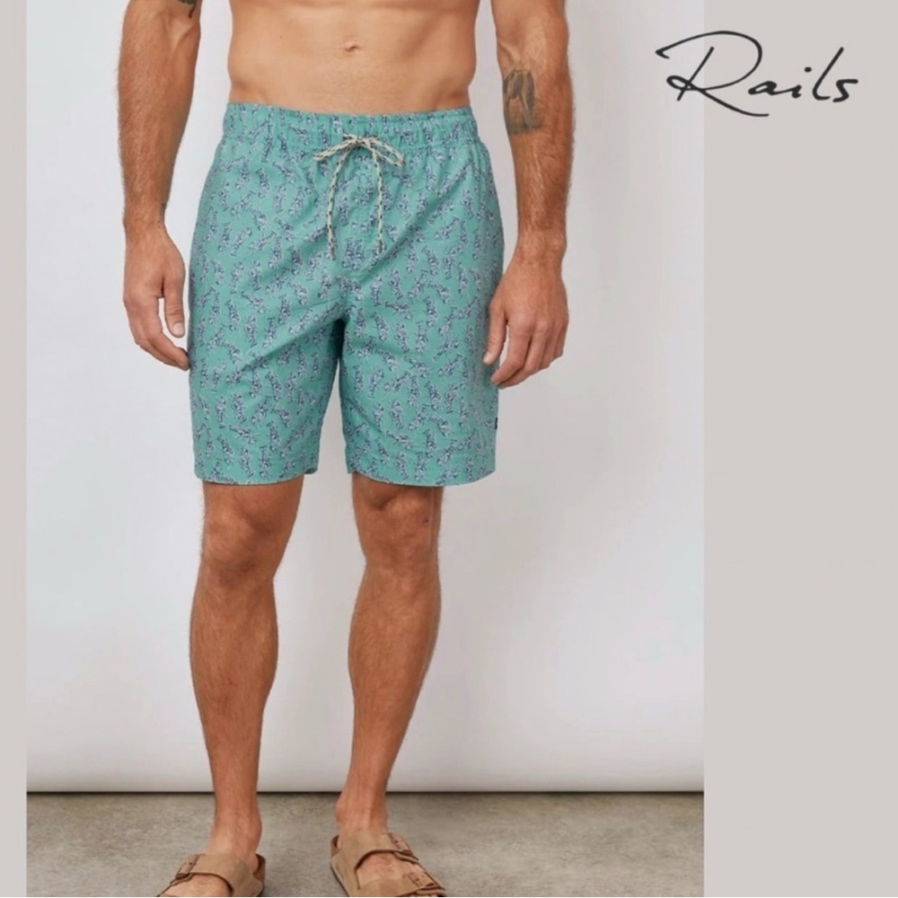 Rails Men's Kian Teal Patterned Board Shorts Size S